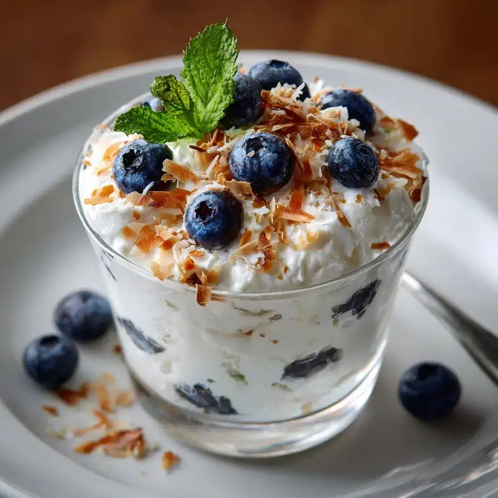 Low histamine parfait in a glass with a spoonful taken out, showing creamy layers and berries.
