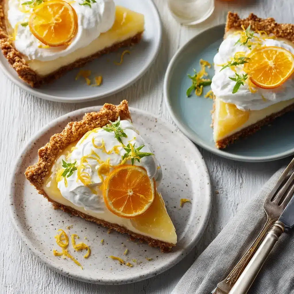 Individual slices of calamansi pie with whipped cream and calamansi garnish.