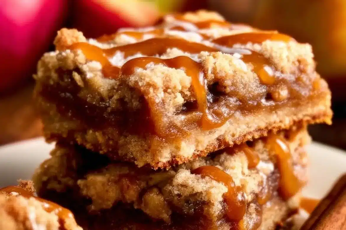 Delicious homemade apple pie bars in a baking dish