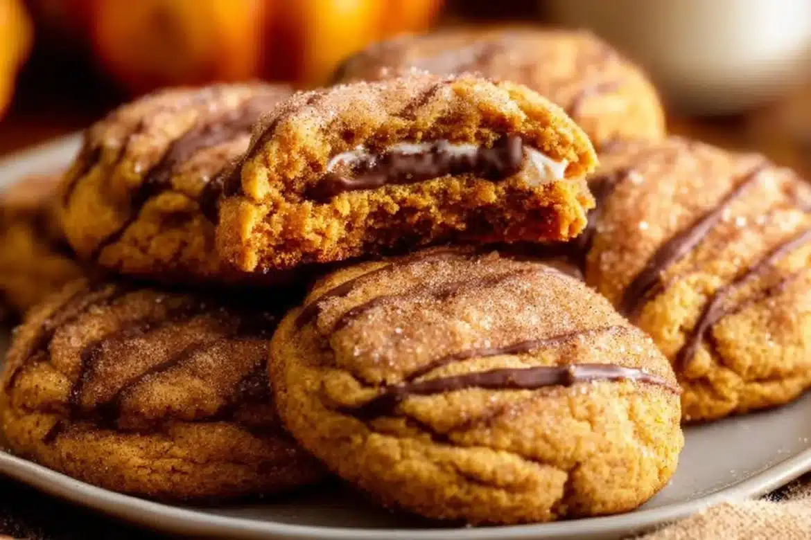 Delicious homemade Pumpkin Cheesecake Cookies served on a plate.