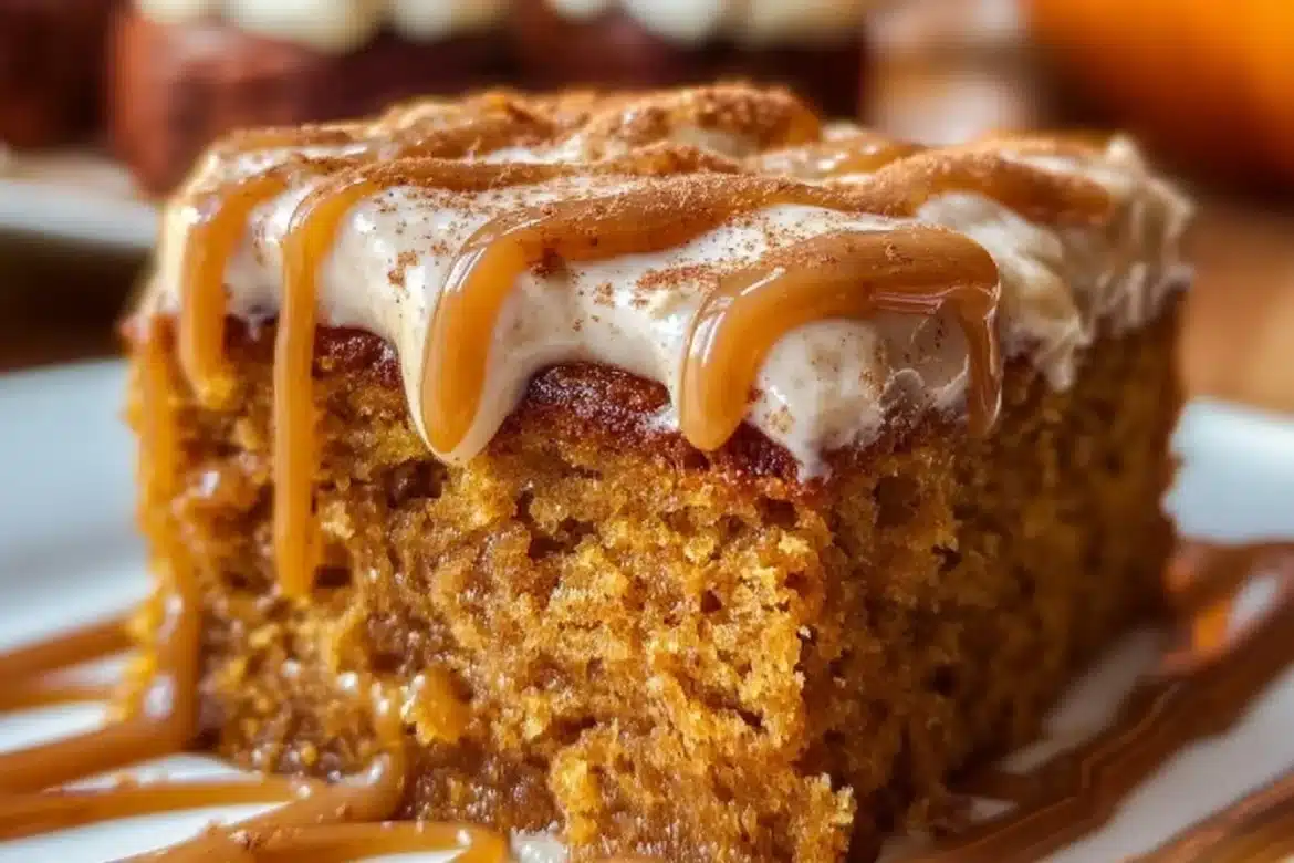 Delicious Pumpkin Spice Latte Cake topped with creamy frosting and spices.