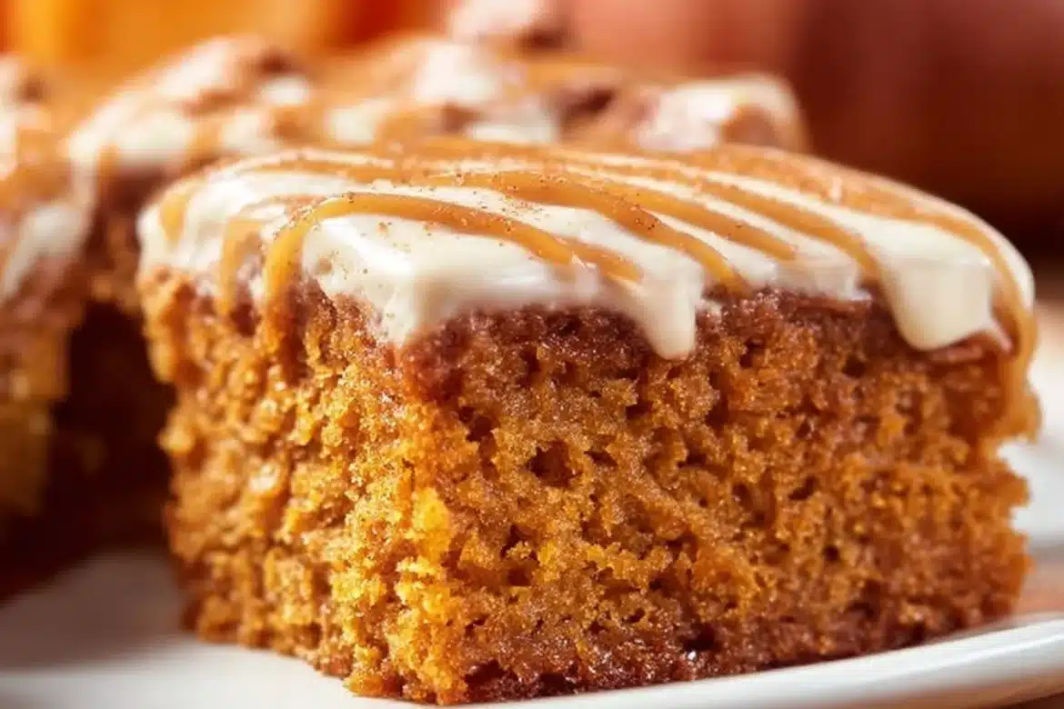 Moist Pumpkin Spice Latte Cake topped with creamy frosting