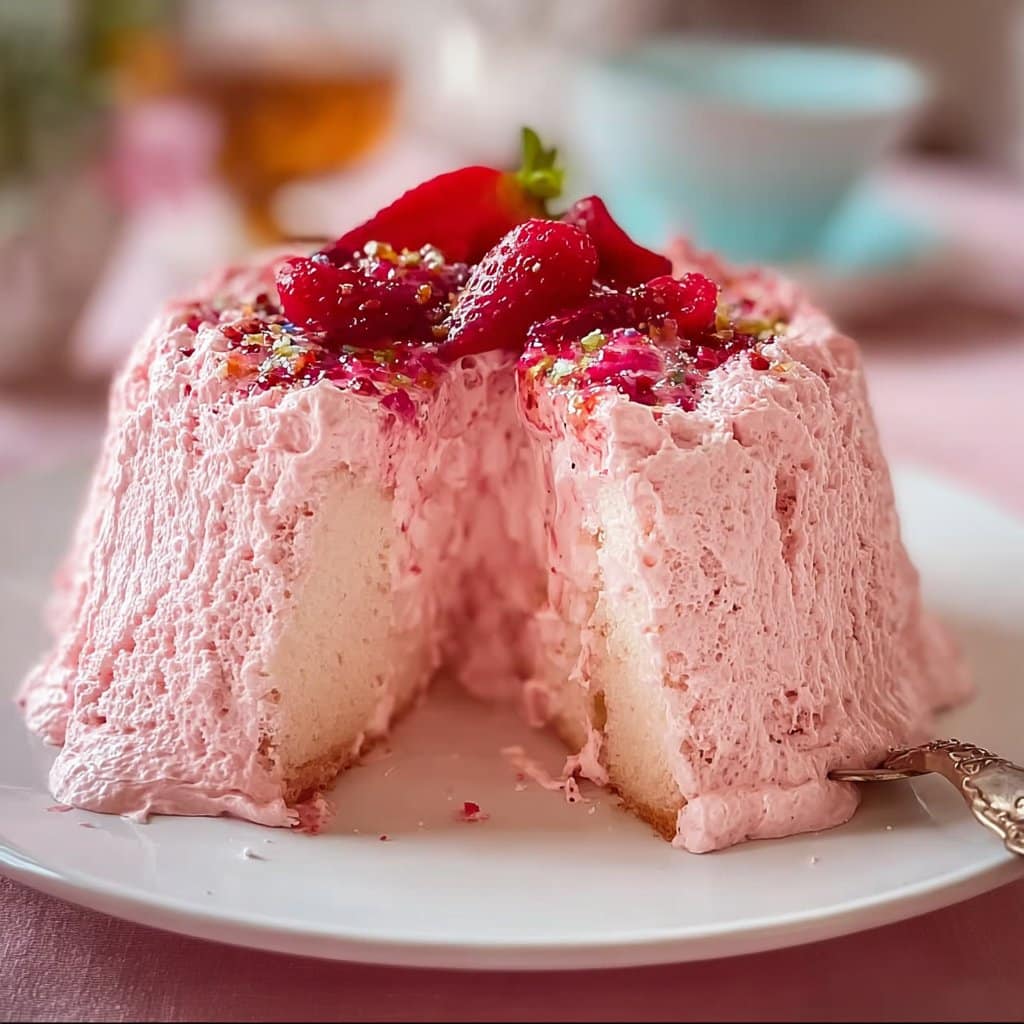 Beautiful Pink Angel Food Cake