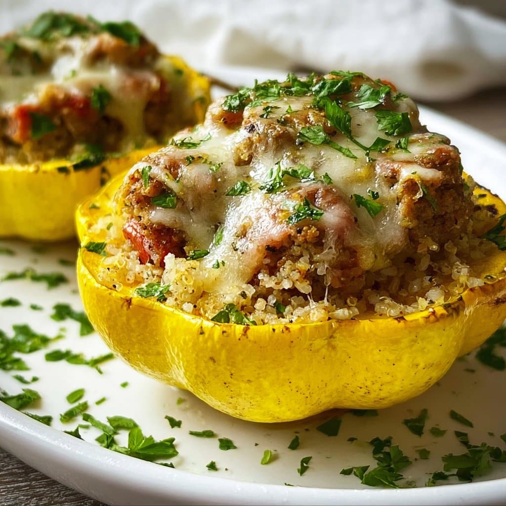 Stuffed Patty Pan Squash with Sausage and Rice