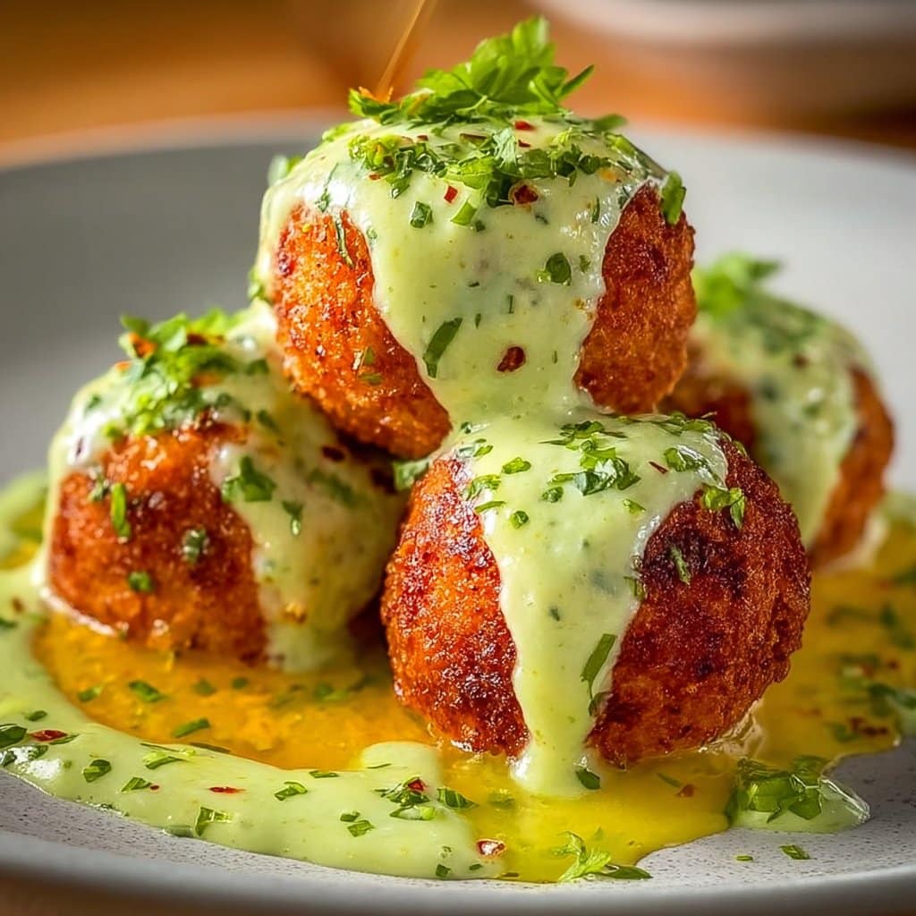 Salmon Balls with Creamy Avocado Sauce