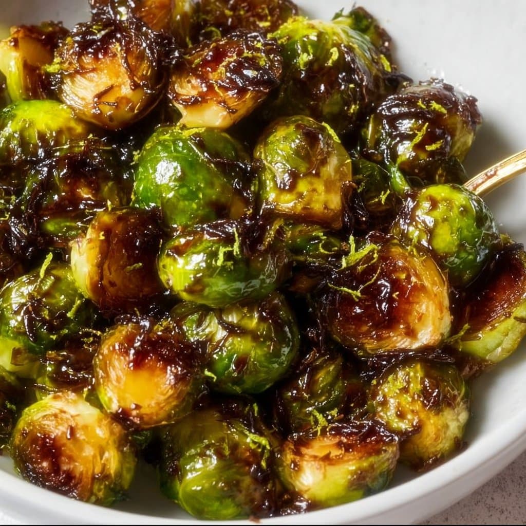 Restaurant-Style Roasted Brussels Sprouts with Balsamic, Honey, and Lemon Zest Recipe