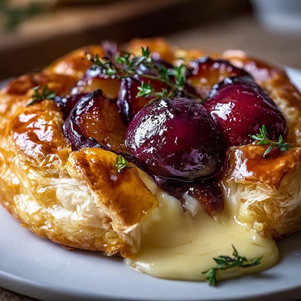 Baked Brie in Puff Pastry with Roasted Plums and Thyme
