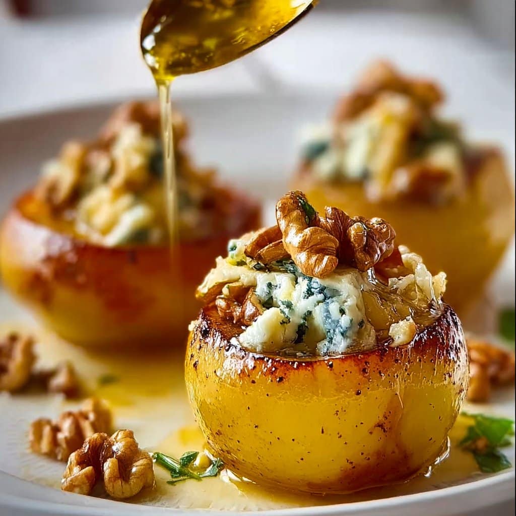 Easy Roasted Pears with Blue Cheese, Walnuts & Honey