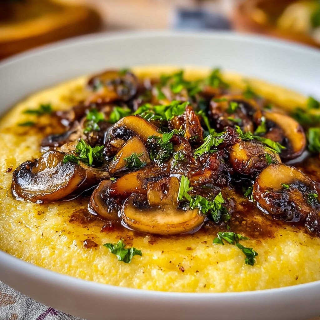 Creamy Garlic Polenta With Mushrooms