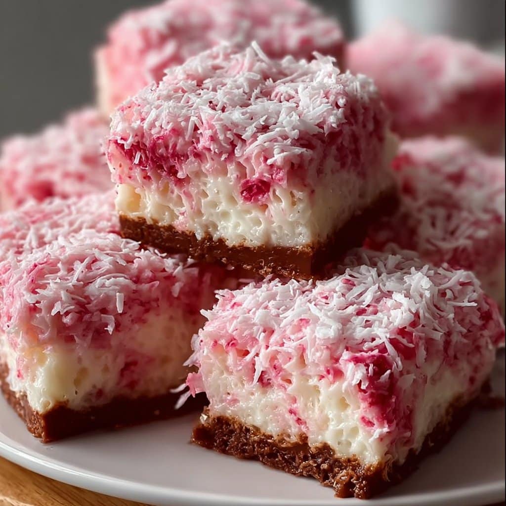 Pink Coconut Snowball Cake Bars