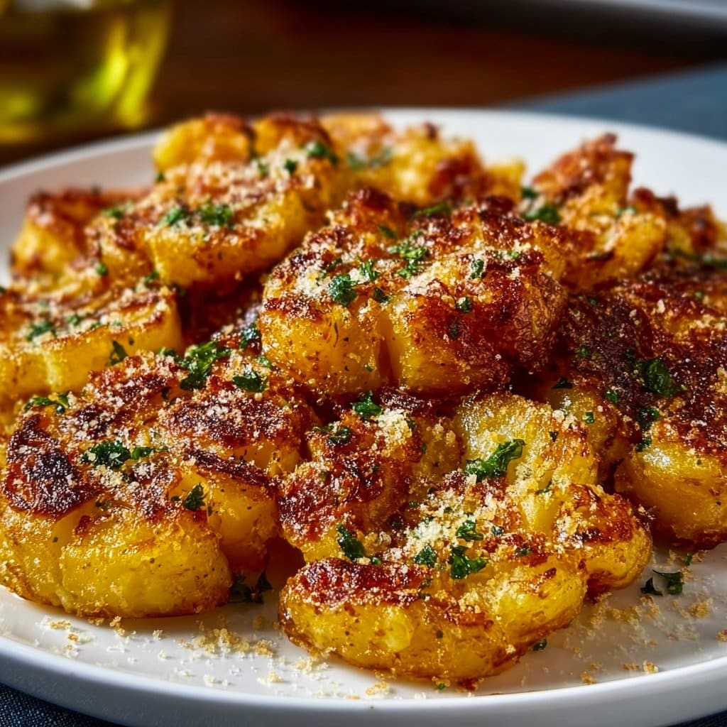 Crispy Garlic Butter Parmesan Smashed Potatoes