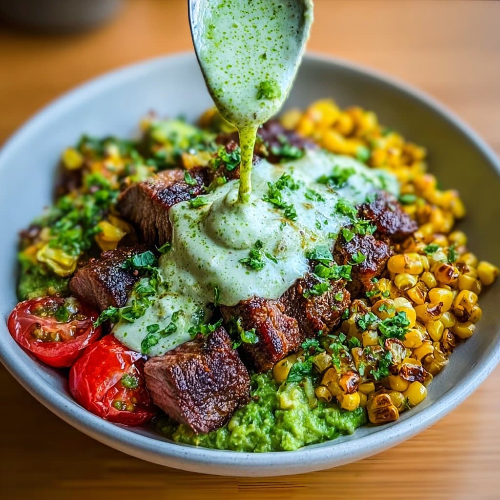 Steak Avocado Roasted Corn Bowl
