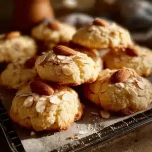 Delicious butter cream cheese almond cookies on a baking tray