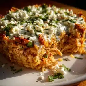 Delicious Chicken Tzatziki Rice Bake served in a casserole dish