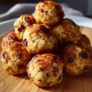 Cranberry Turkey Stuffing Balls served on a festive platter