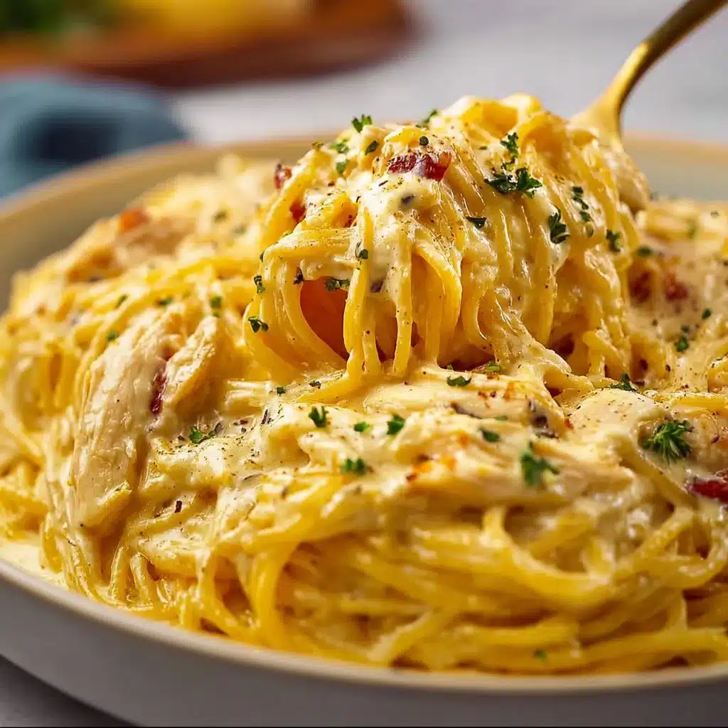 Creamy Crockpot Chicken Spaghetti