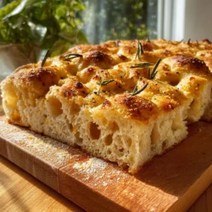 Delicious Garlic Parmesan Focaccia topped with herbs and cheese