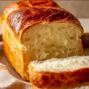 Sliced homemade Amish white bread on a wooden cutting board.