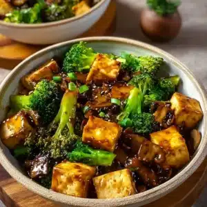Colorful Mushroom and Tofu Stir-Fry served in a bowl with fresh vegetables