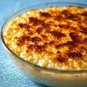 Delicious old fashioned rice pudding in a bowl topped with cinnamon.