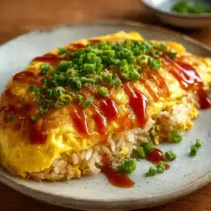 Delicious omurice – Japanese fried rice wrapped in fluffy omelette