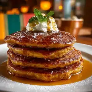 Fluffy pumpkin Greek yogurt pancakes topped with syrup and cinnamon