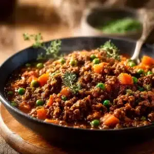 Plate of delicious savoury mince served with vegetables