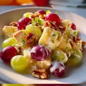 Delicious Apple Grape Salad with fresh fruits and a light dressing.