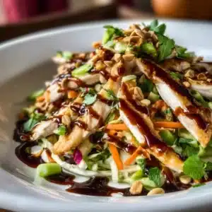 Delicious Asian Chicken Salad with fresh vegetables and sesame dressing