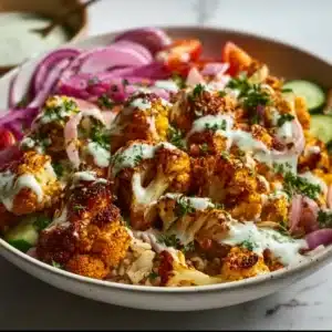 Delicious Cauliflower Shawarma Bowls with vibrant veggies and spices