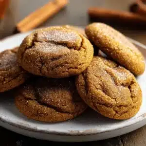 Chewy pumpkin spice cookies fresh out of the oven, showcasing their soft texture.