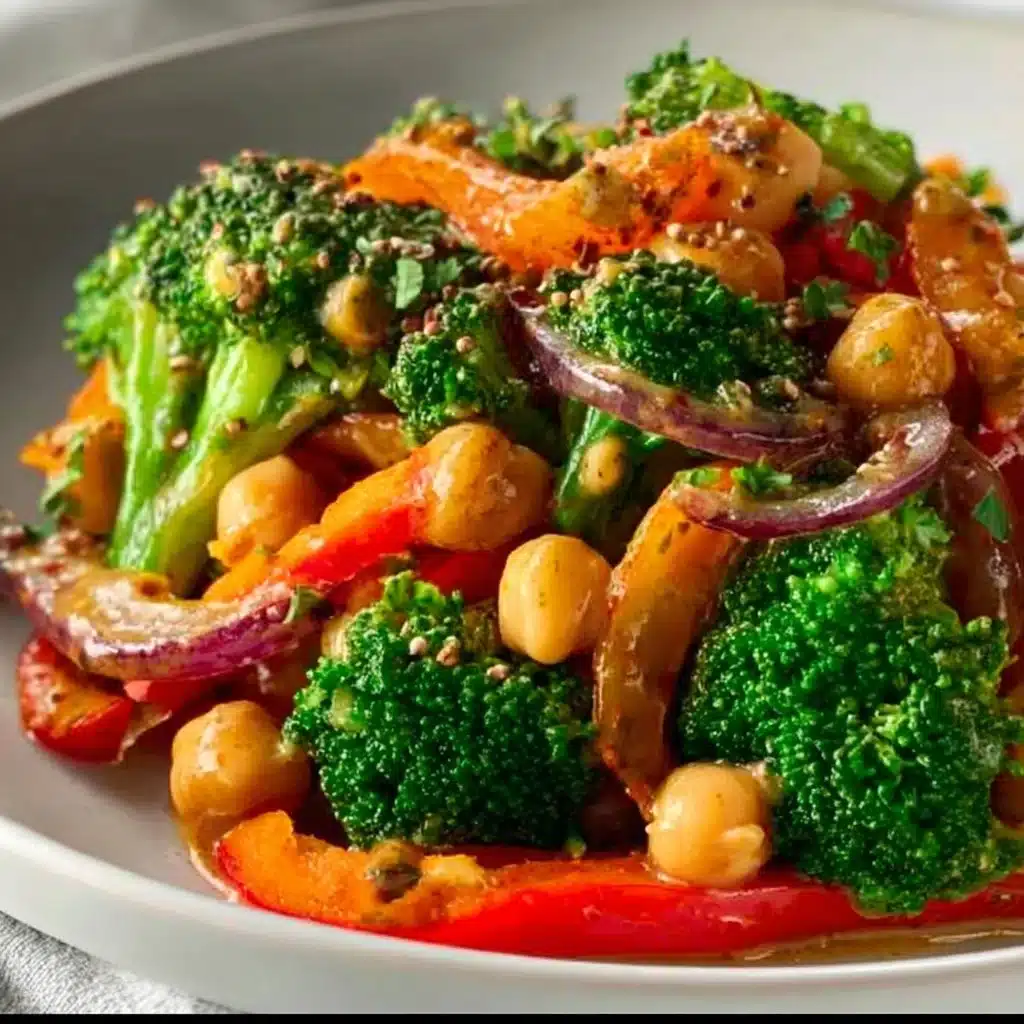 Chickpea Broccoli Stir Fry with Garlic Sauce