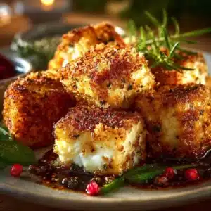 Crispy feta cheese made in an air fryer, served as a savory snack.