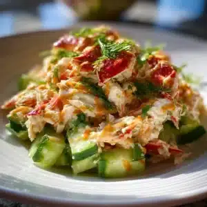 Delicious Cucumber Crab Salad served in a bowl with fresh ingredients