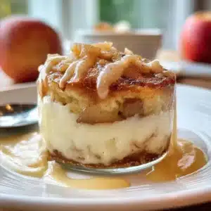 Creamy cinnamon cream topped with fresh applesauce for a delightful dessert