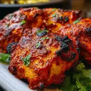 Delicious Easy Baked Tandoori Chicken served with colorful side dishes.