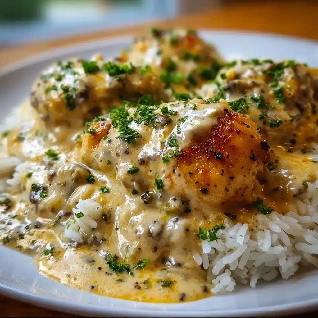 Easy Creamy Smothered Chicken and Rice Dinner Recipe Delight