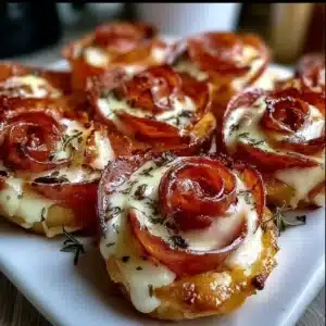 Plate of easy homemade pizza roses arranged beautifully
