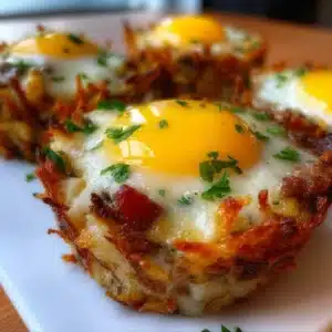 Eggs in crispy hash brown baskets, perfect for breakfast or brunch.