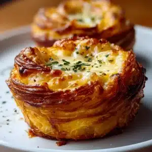 Delicious Cheesy Garlic Cruffin served on a rustic table