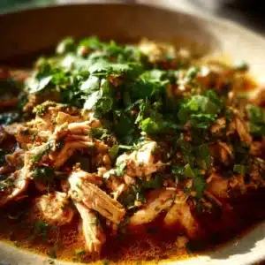 Delicious slow cooker chicken dish garnished with herbs and vegetables