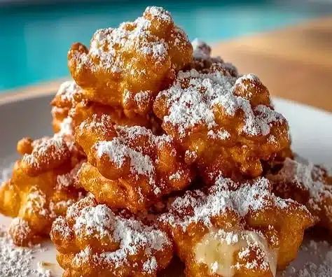 Delicious air fryer funnel cake bites served with powdered sugar