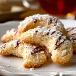 Almond Crescent Cookies on a decorative plate