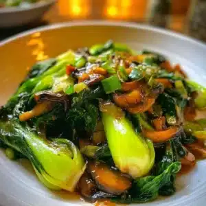 Bok Choy Mushroom Stir Fry with fresh ingredients served in a bowl