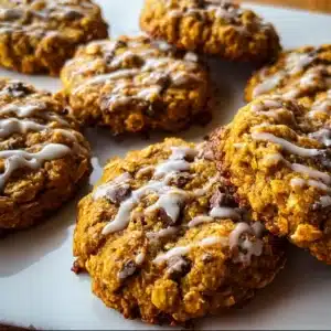 Delicious brown butter pumpkin oatmeal cookies ready to be served.