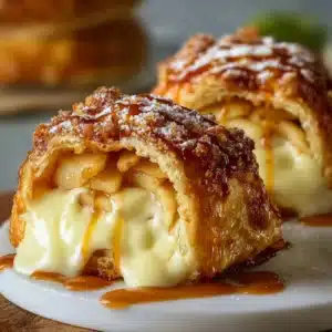 Delicious cheesecake stuffed apple pies with creamy filling and spiced apples.