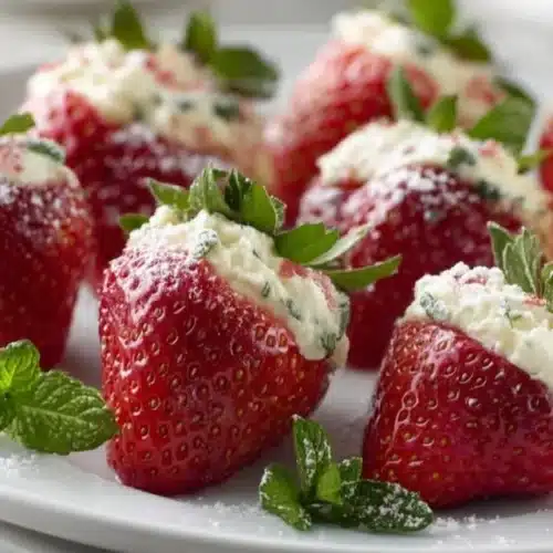 Cheesecake stuffed strawberries garnished for a delicious dessert