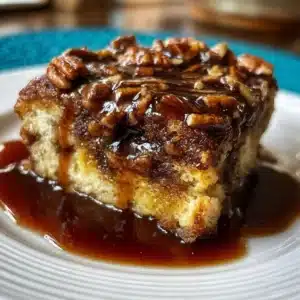 Delicious Chocolate Pecan Pie Bread Pudding served in a bowl