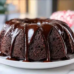 Delicious Chocolate Peppermint Bundt Cake topped with festive sprinkles