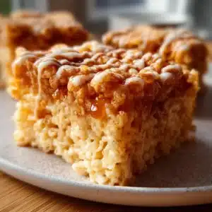 Churro Rice Krispie Treats topped with cinnamon sugar